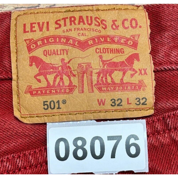 Levis 501 Jeans Mens 32X32 Red Denim Measures 30X30 Button Fly Straight Leg - Picture 8 of 8